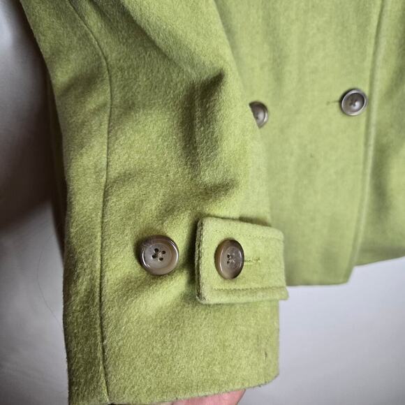 Lands End Wool Blend Pea Coat Women Size 10 Lime Green Quiet Luxury Brat Classic - Picture 6 of 12